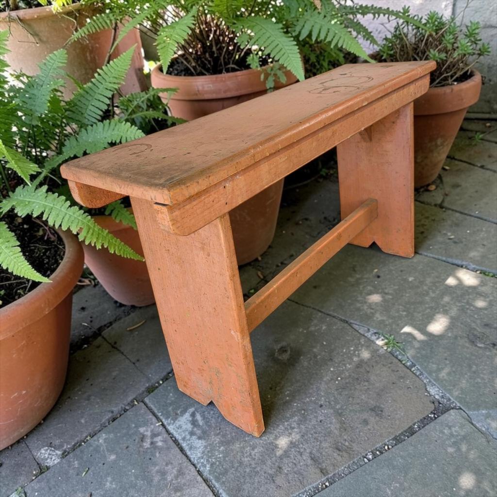 vintage zalmkleurig houten bank / zitbank, Antiek en Kunst, Ophalen
