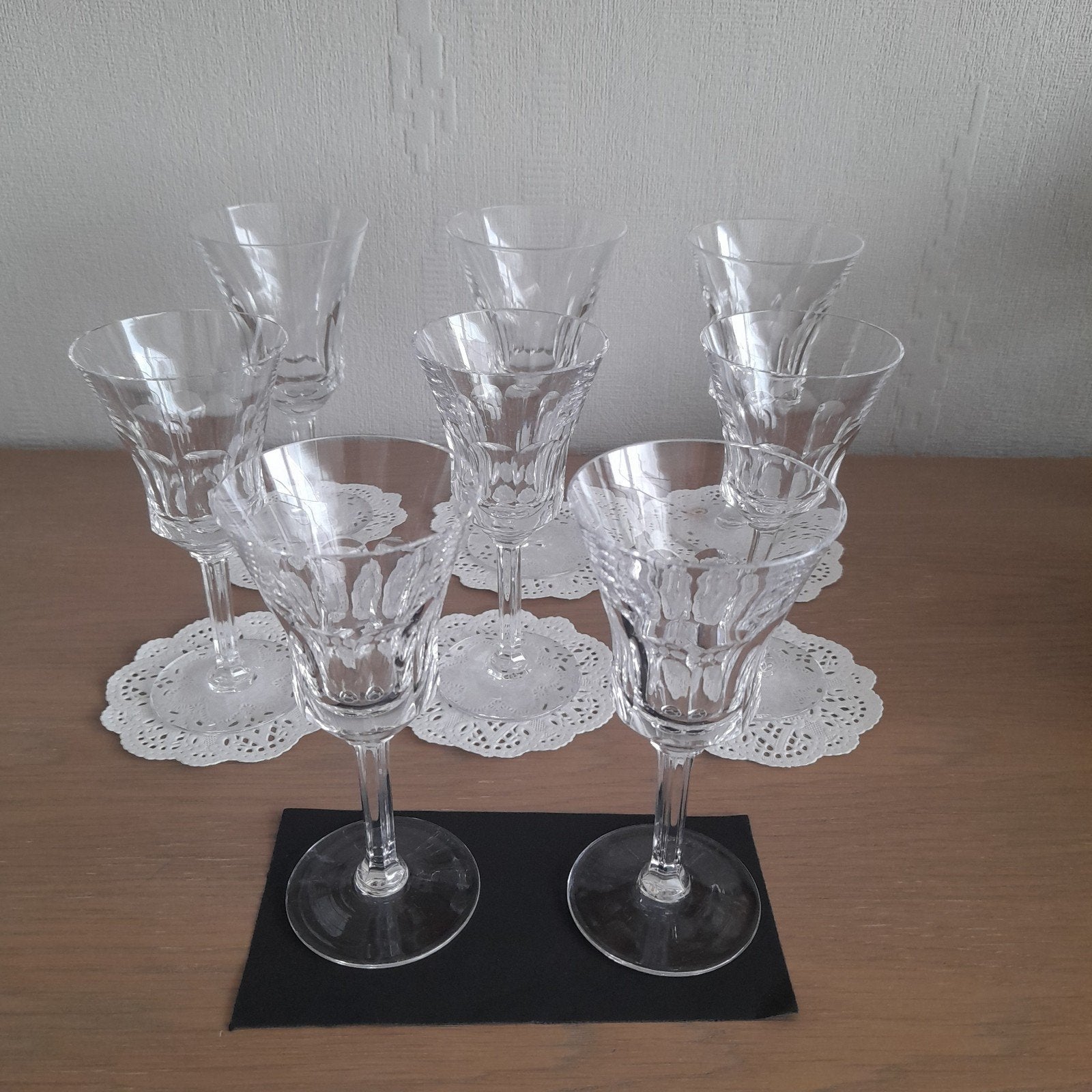 Lot van 8 wijnglazen Val St Lambert Belgium., Ophalen