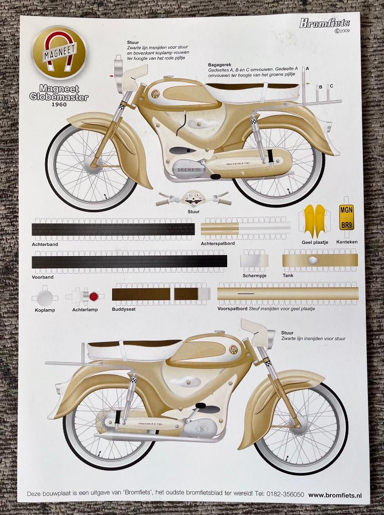 Bouwplaat Magneet Globemaster 1960 Uitgave BROMFIETS, Fietsen en Brommers, Handleidingen en Instructieboekjes, Verzenden, Nieuw