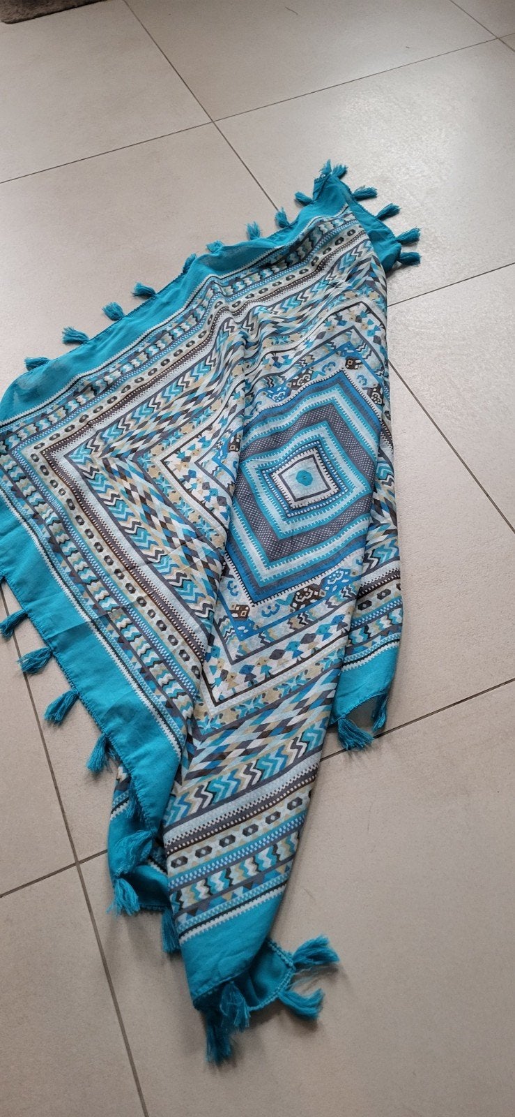turquoise grote vierkante sjaal, Kleding | Dames, Ophalen, Gedragen
