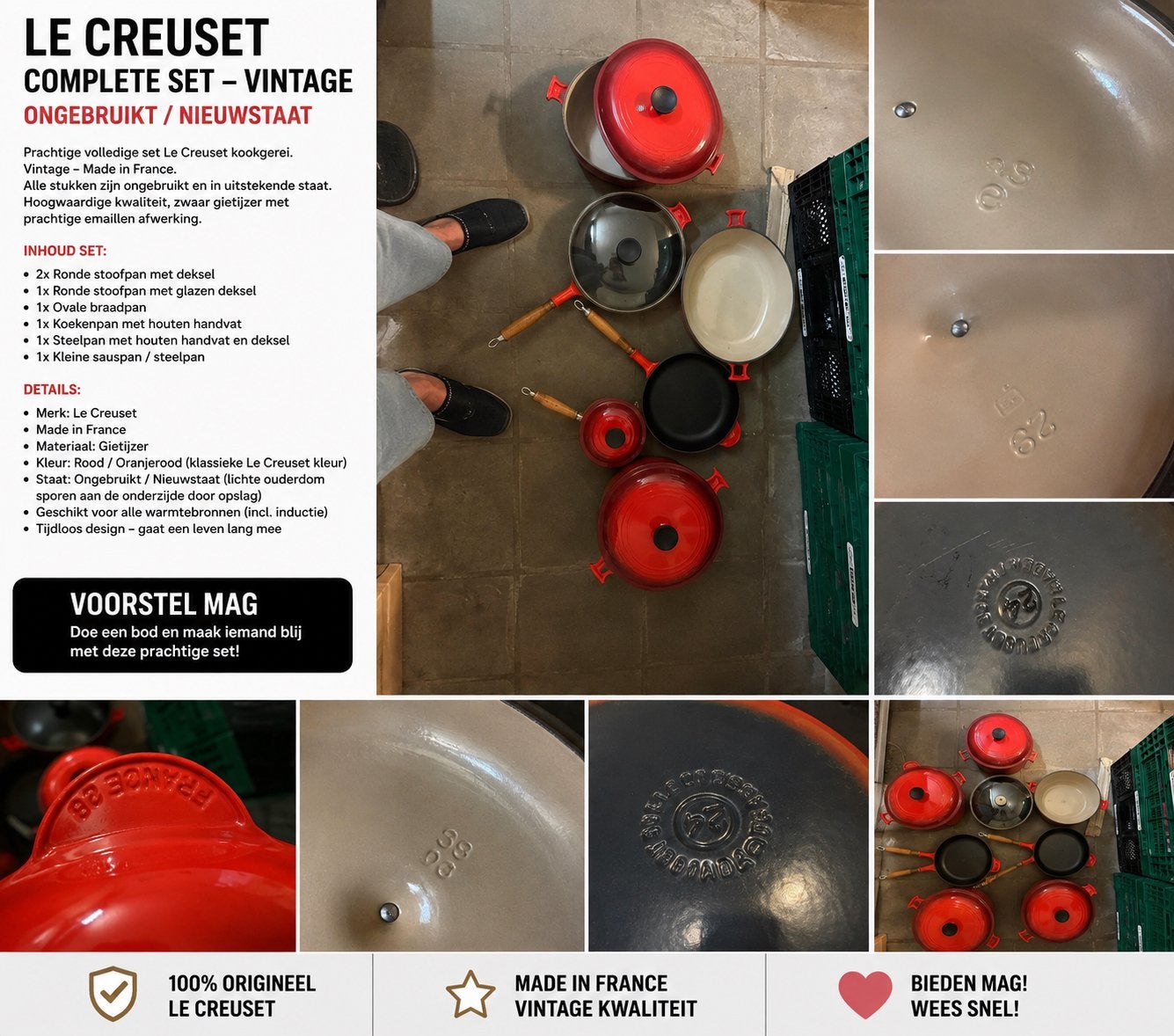 Complete vintage Le Creuset set – ongebruikt –, Enlèvement