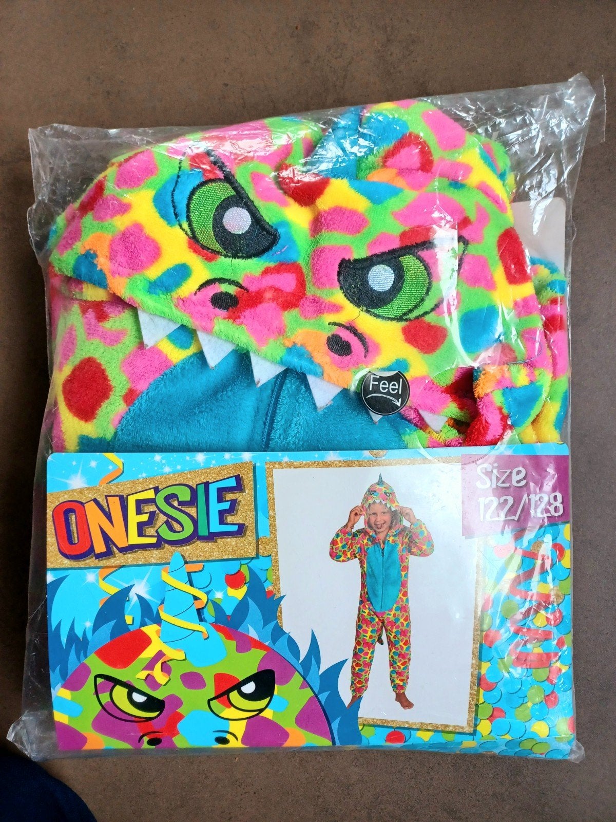 Onesie verkleedpak kleurrijke Draak maat 122-128, Ophalen, Zo goed als nieuw, Jongen of Meisje