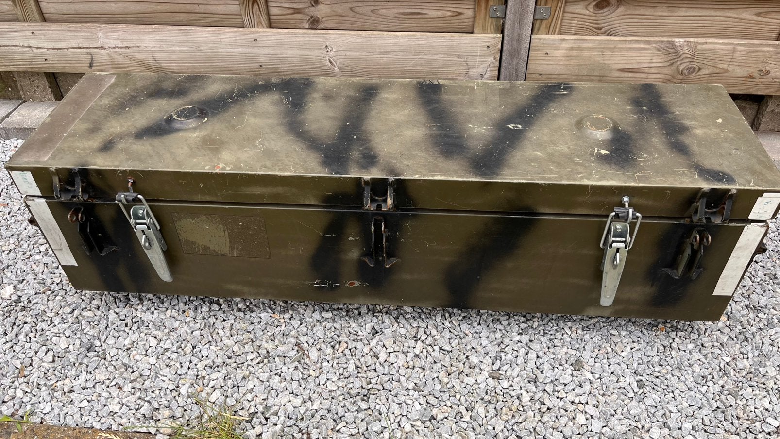 Metalen kist legerkist met draagbeugels, Ophalen, Minder dan 50 cm, Gebruikt, 100 tot 150 cm