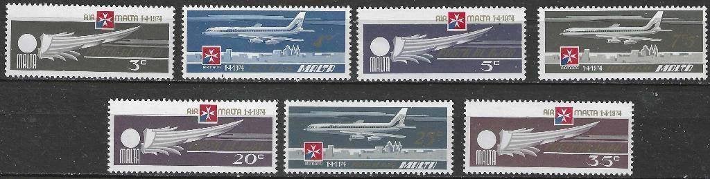 Malte 1974 - Yvert 2PA-8PA - L'aviation à Malte (PF), Timbres & Monnaies, Timbres | Europe | Autre, Non oblitéré, Malte, Envoi