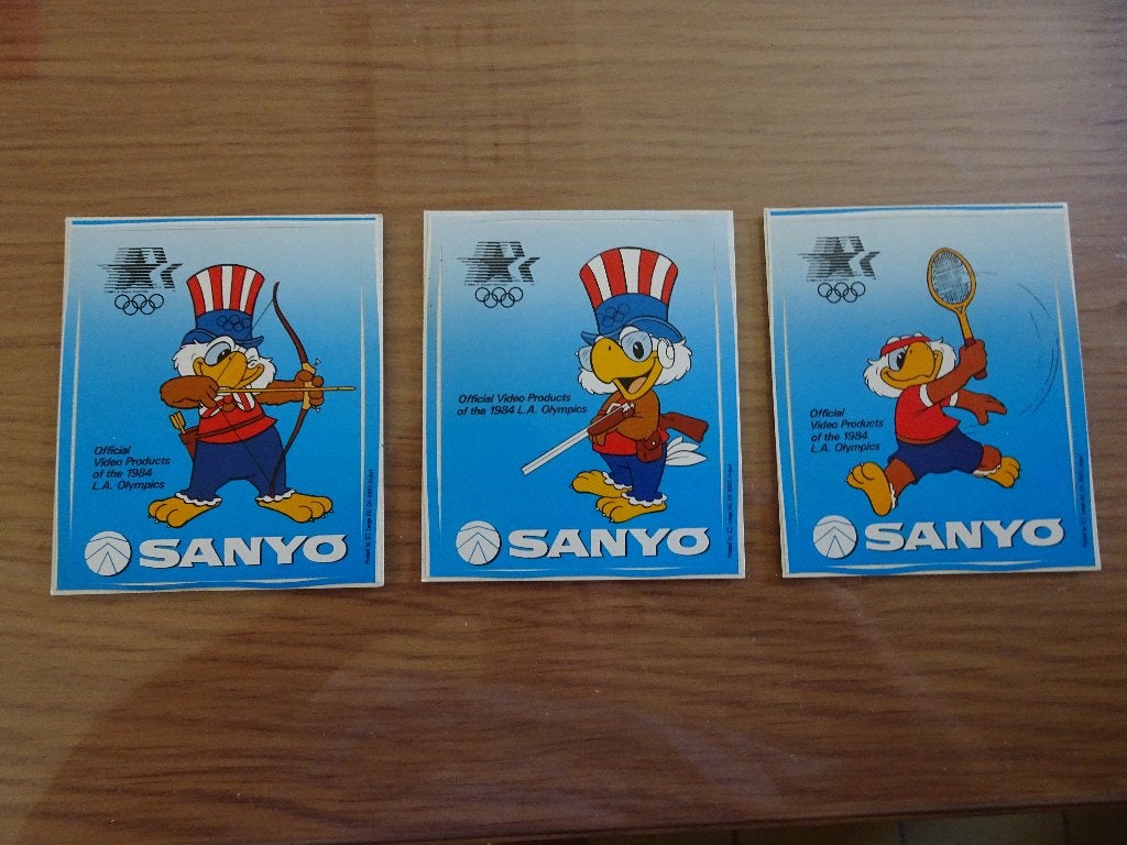 3 stickers van de Olympische Spelen 1984 - Los Angeles SANYO, Verzamelen, Ophalen of Verzenden, Overige figuren, Zo goed als nieuw