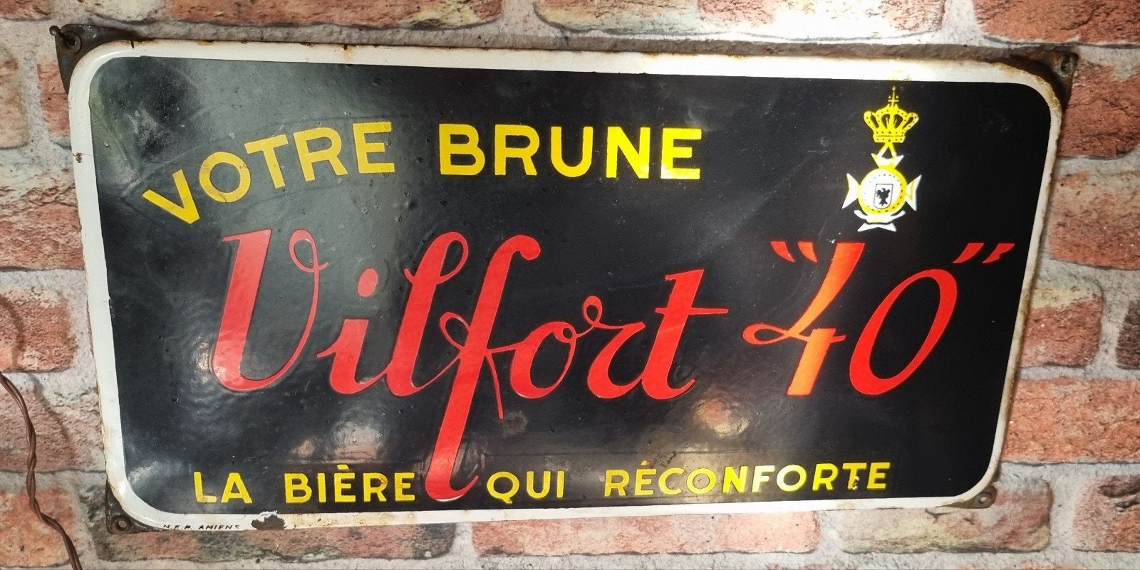 Panneau d'affichage en émail antique, panneau de brasserie d, Collections, Enlèvement ou Envoi, Utilisé, Panneau, Plaque ou Plaquette publicitaire
