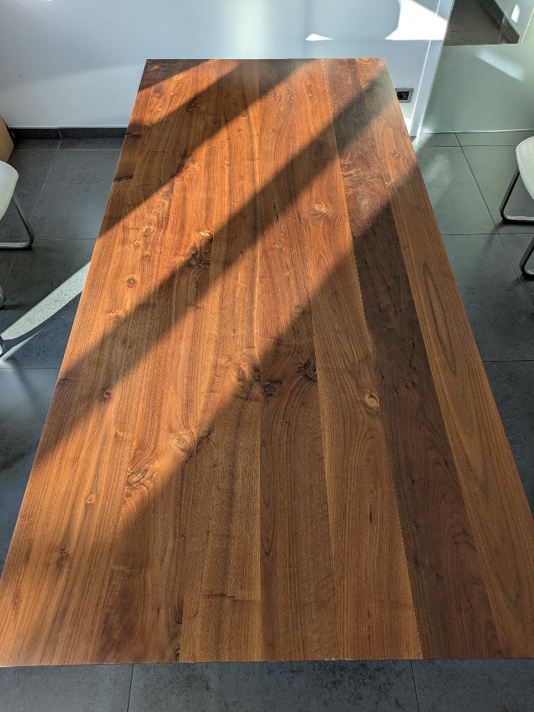 6 Lederen Musterring stoelen + notelaar tafel, Enlèvement, Utilisé