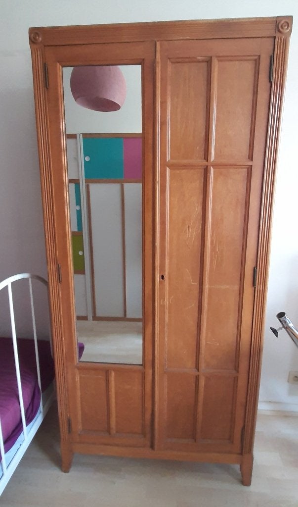 Armoire ancienne en bois avec penderie et miroir, Ancien, 25 à 50 cm, Utilisé, 50 à 100 cm