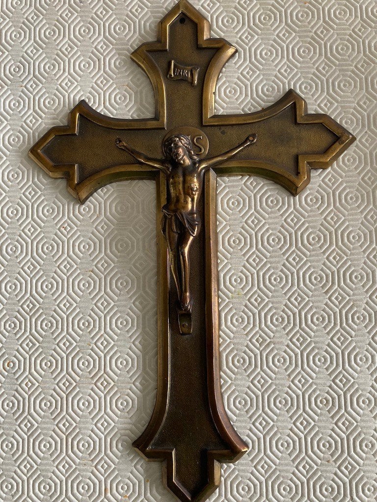 Religie Oud Jezus-kruisbeeld – J.M.P.C. Made in Belgium, Verzamelen, Ophalen of Verzenden, Gebruikt, Beeld(je), Christendom | Katholiek