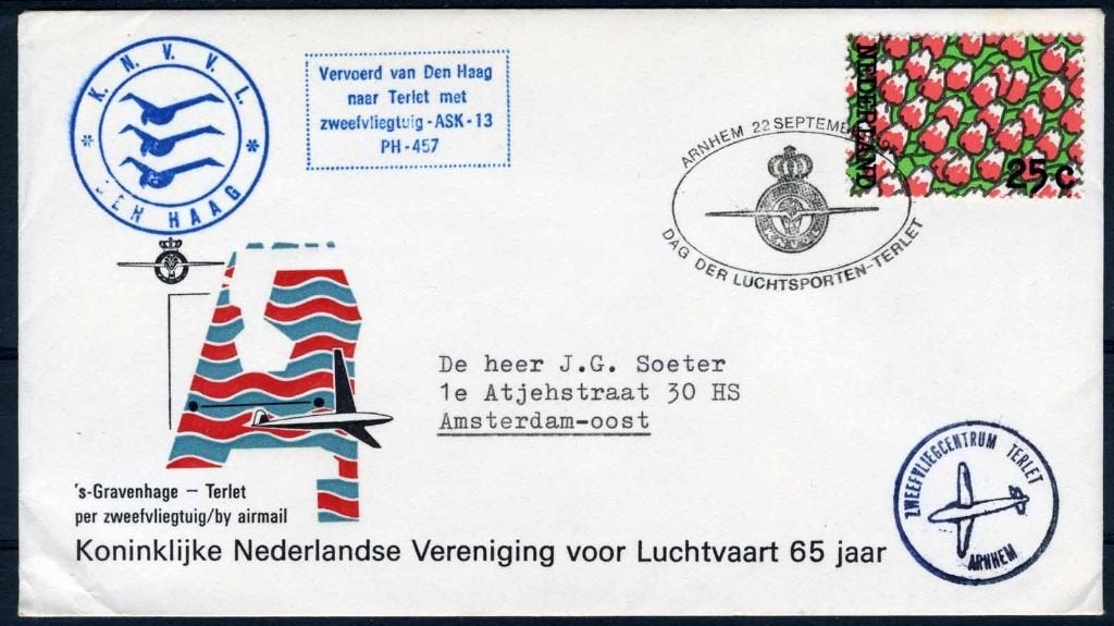 NEDERLAND DEN HAAG  - TERLET MET ZWEEFVLIEGTUIG 22/09/1973, Verzenden, Na 1940, Gestempeld