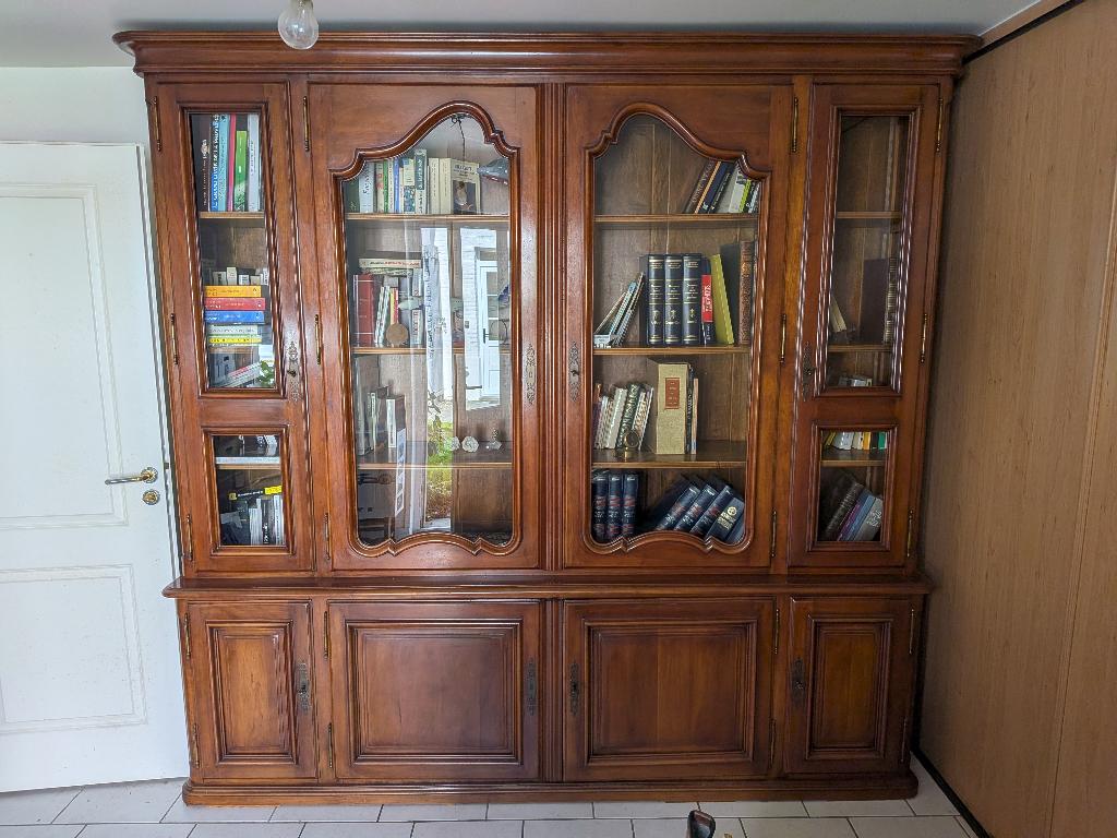 Bibliothèque ancienne en merisier teinté acajou, Maison & Meubles, Armoires | Bibliothèques, Comme neuf, 200 cm ou plus, 200 cm ou plus