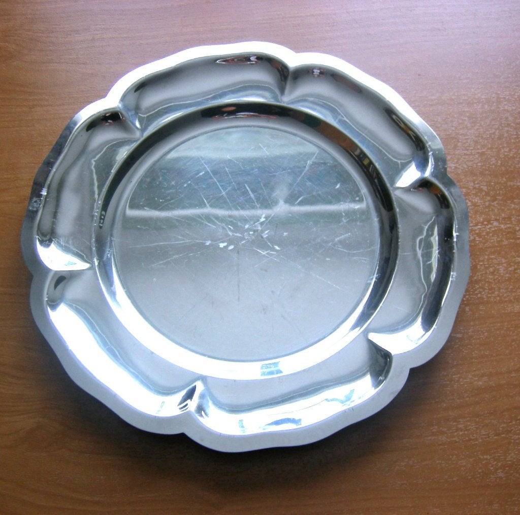 Platte ronde schaal in inox, Overige materialen, Gebruikt, Schaal, Rond