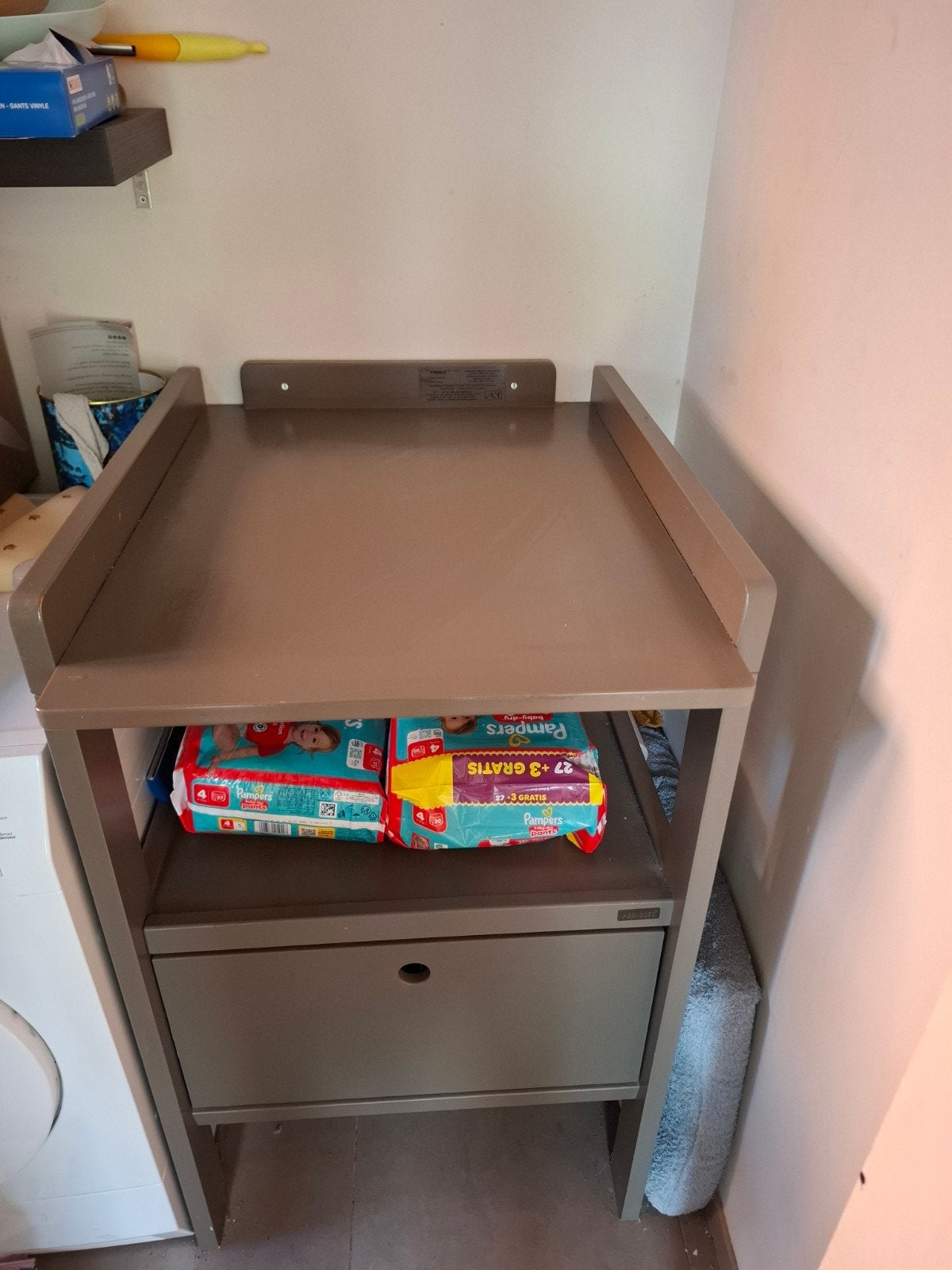 Pericles Cindy verzorgingstafel met lade – Taupe, Ophalen, Gebruikt, Minder dan 75 cm, 50 tot 70 cm