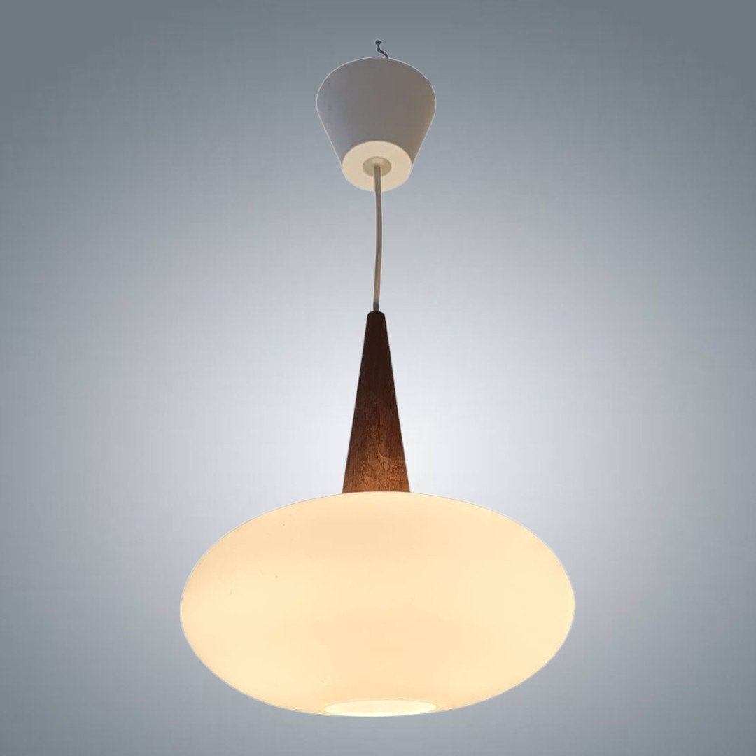 Vintage Louis Kalff Philips hangkroonluchter uit de jaren 50, Ophalen, Glas