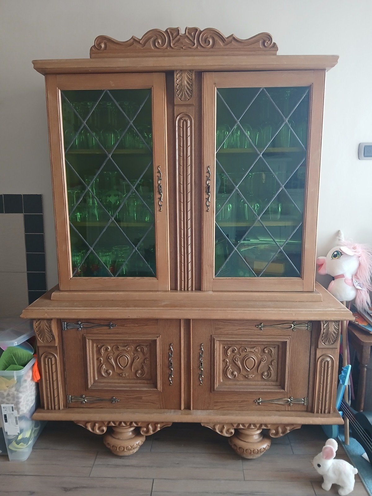 Retro kast groen glas in lood, Ophalen