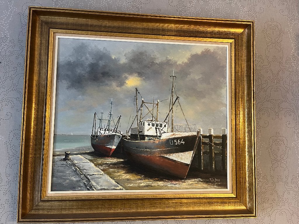 groot schilderij R.De Smet, Ophalen, Maritiem / water, Doek, Realistisch