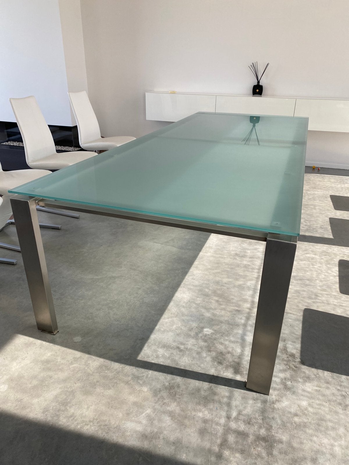Glazen blad met inox onderstel, Huis en Inrichting, Ophalen, Zo goed als nieuw, Glas