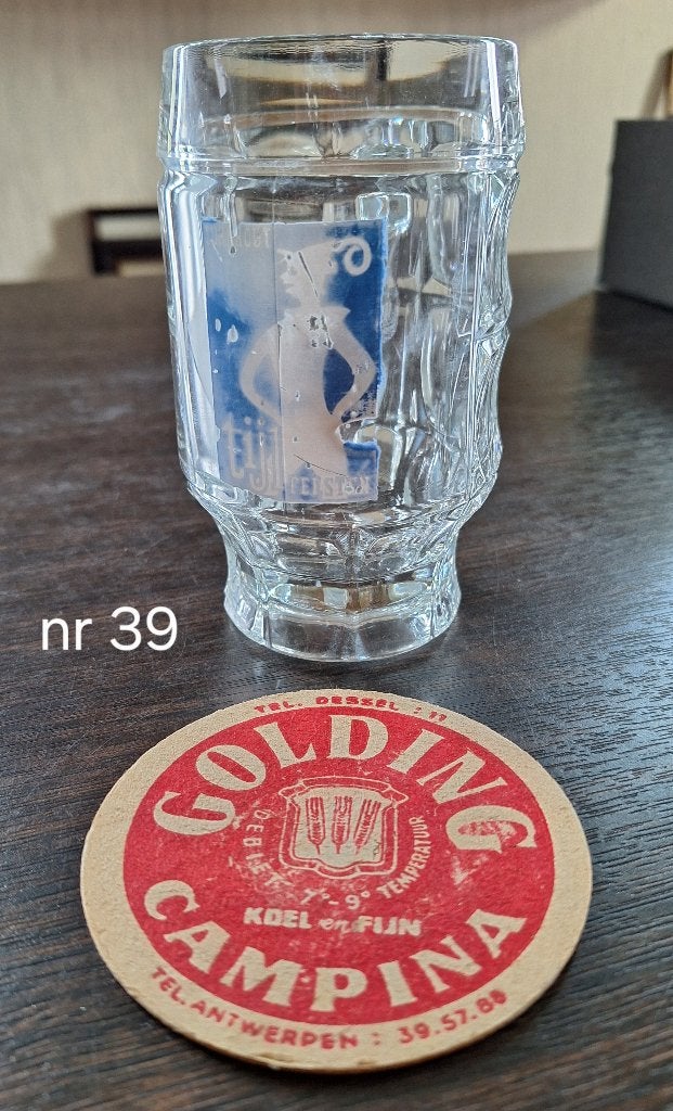 bierviltje rond klein Golding Campina (nr39) + bierpul, Ophalen, Gebruikt, Viltje(s), Overige merken