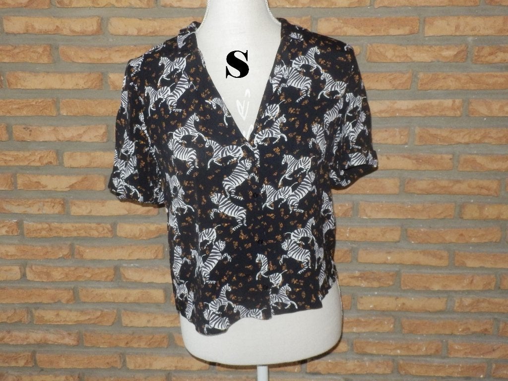 (3)- chemisier femme t.S brun noir - zara -, Bruin, Zara, Ophalen of Verzenden, Zo goed als nieuw
