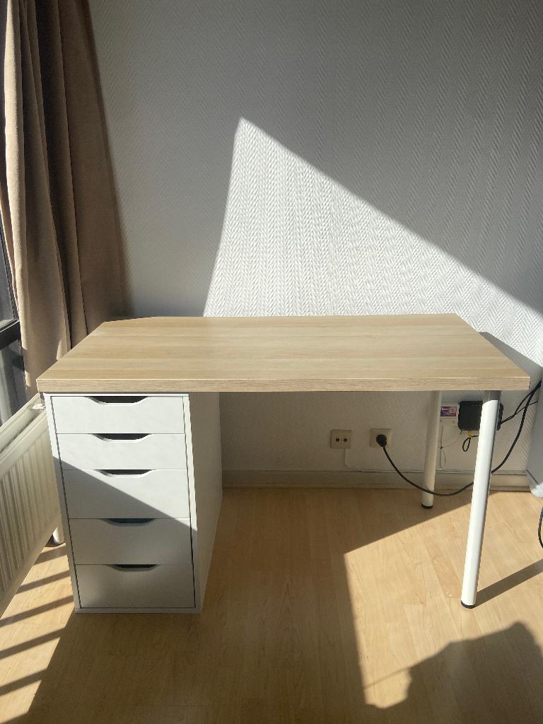 LAGKAPTEN / ALEX Bureau, effet chêne blanc, 120x60 cm, Huis en Inrichting, Bureaus, Ophalen, 120 cm, Met lades, Zo goed als nieuw
