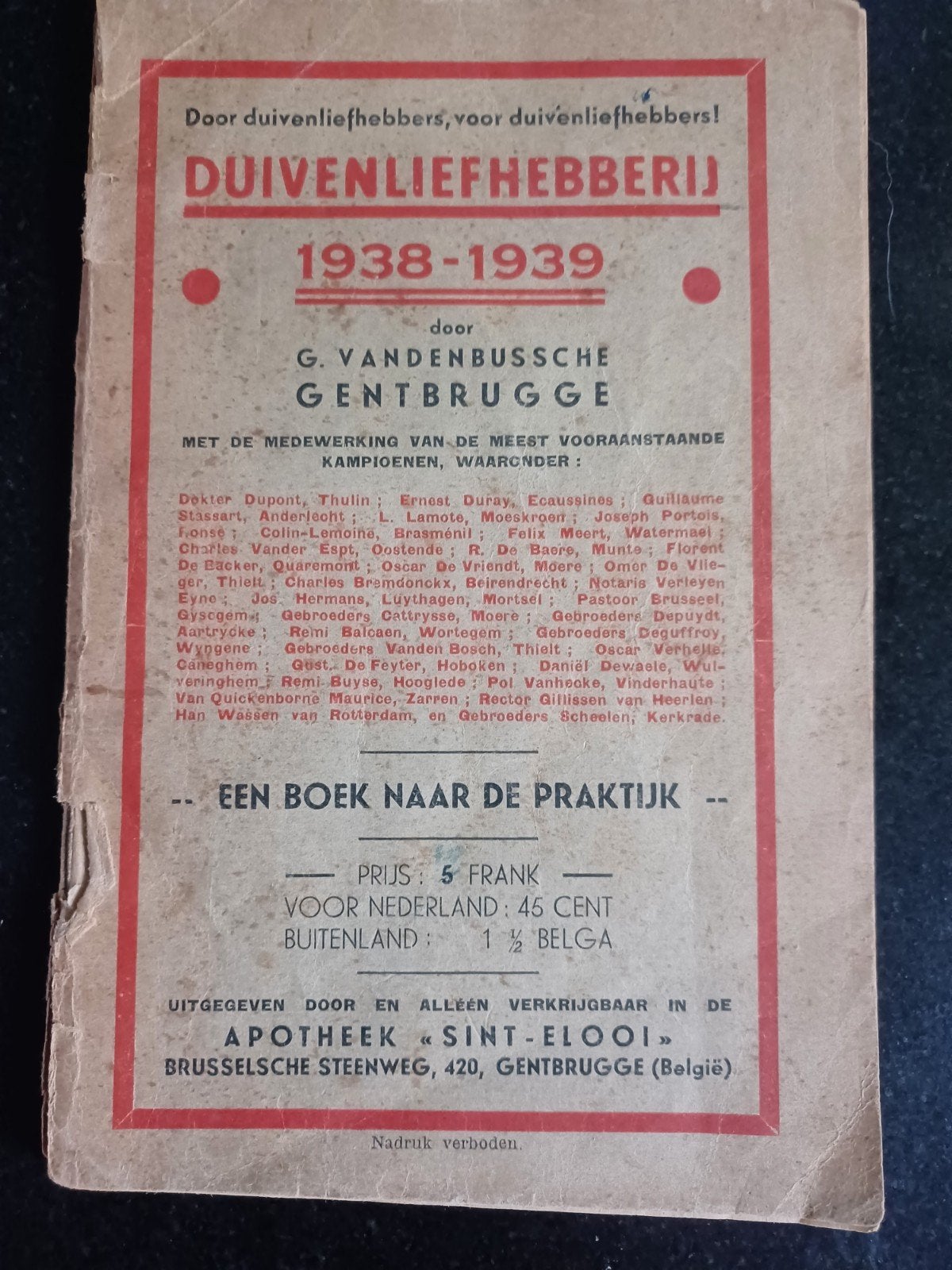boekje duivenliefhebber, Livres, Enlèvement ou Envoi, Apotheek Sint-Elooi, Utilisé, Volaille