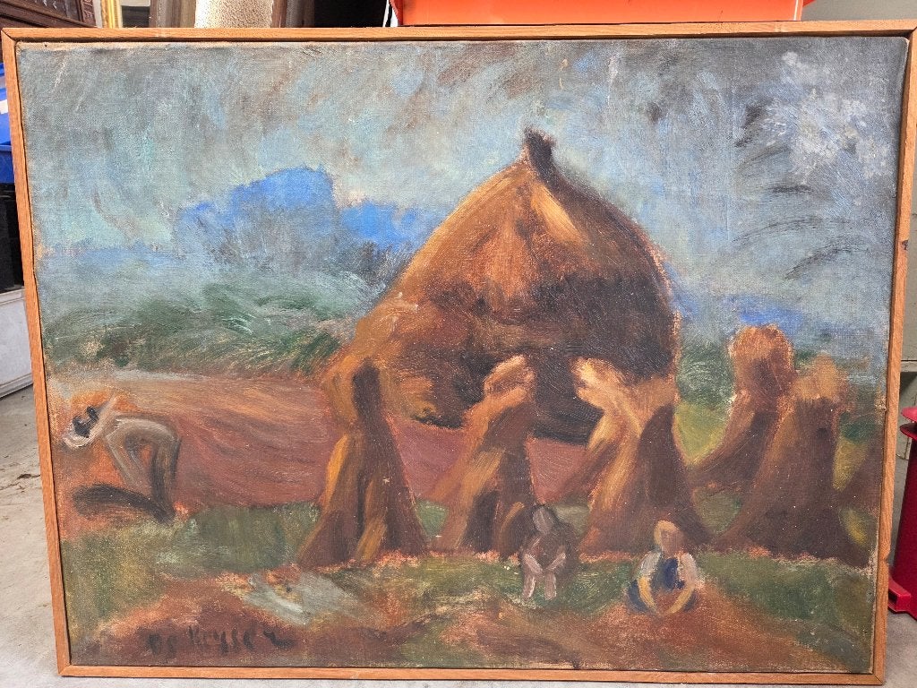 M De Keyser : peinture 'Fermier et fermier dans les champs' , Peinture acrylique, Autres matériaux, Peint à la main, Enlèvement