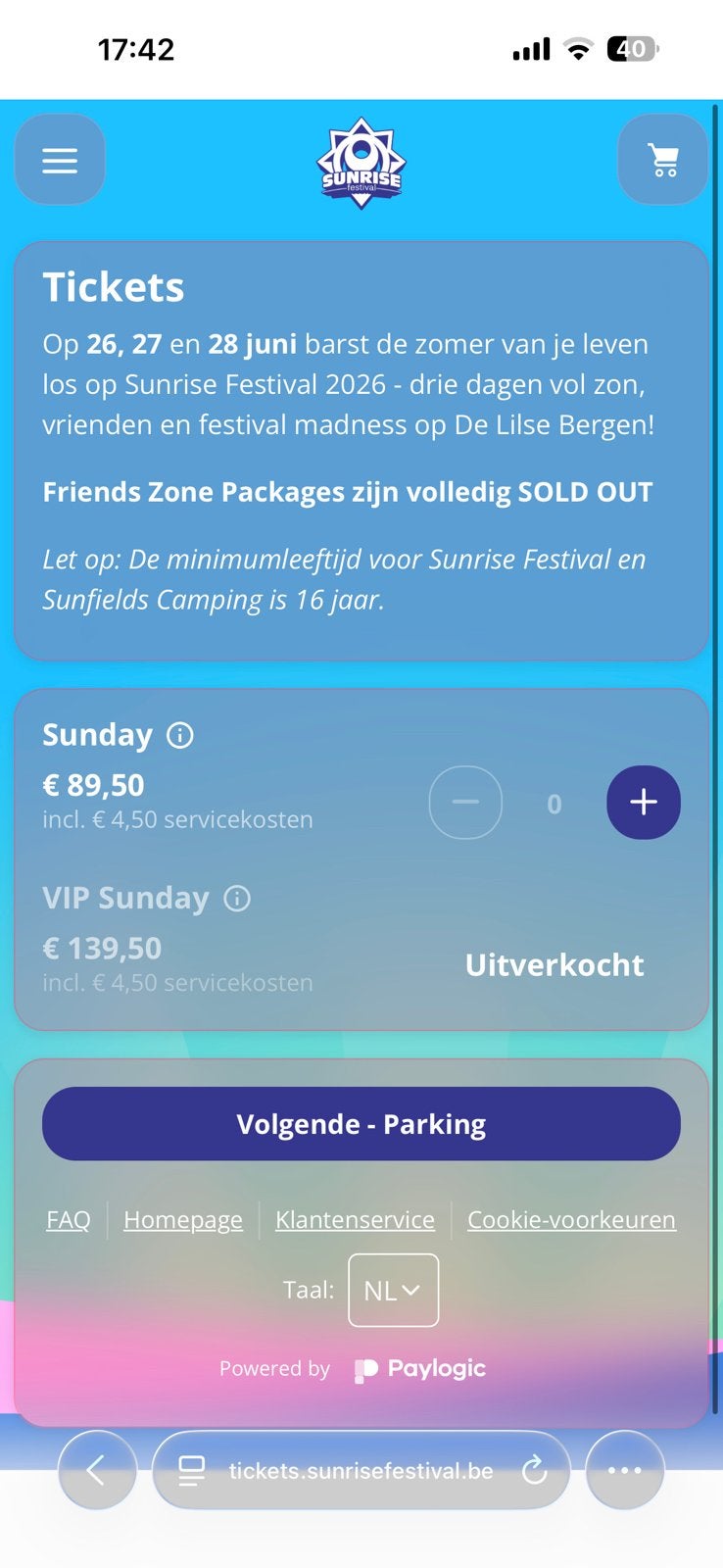 sunrise festival zondag ticket