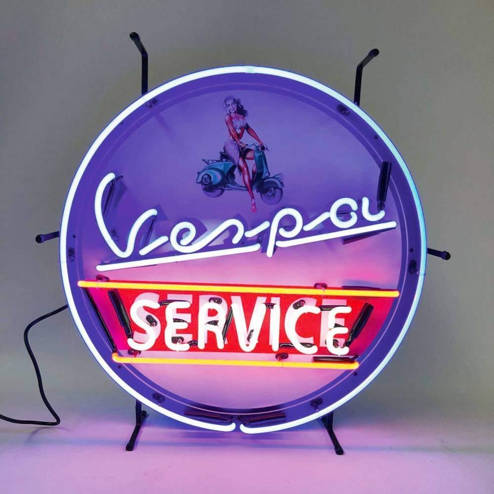 Vespa service neon licht reclame garage club decoratie, Verzamelen, Merken en Reclamevoorwerpen, Nieuw, Lichtbak of (neon) lamp