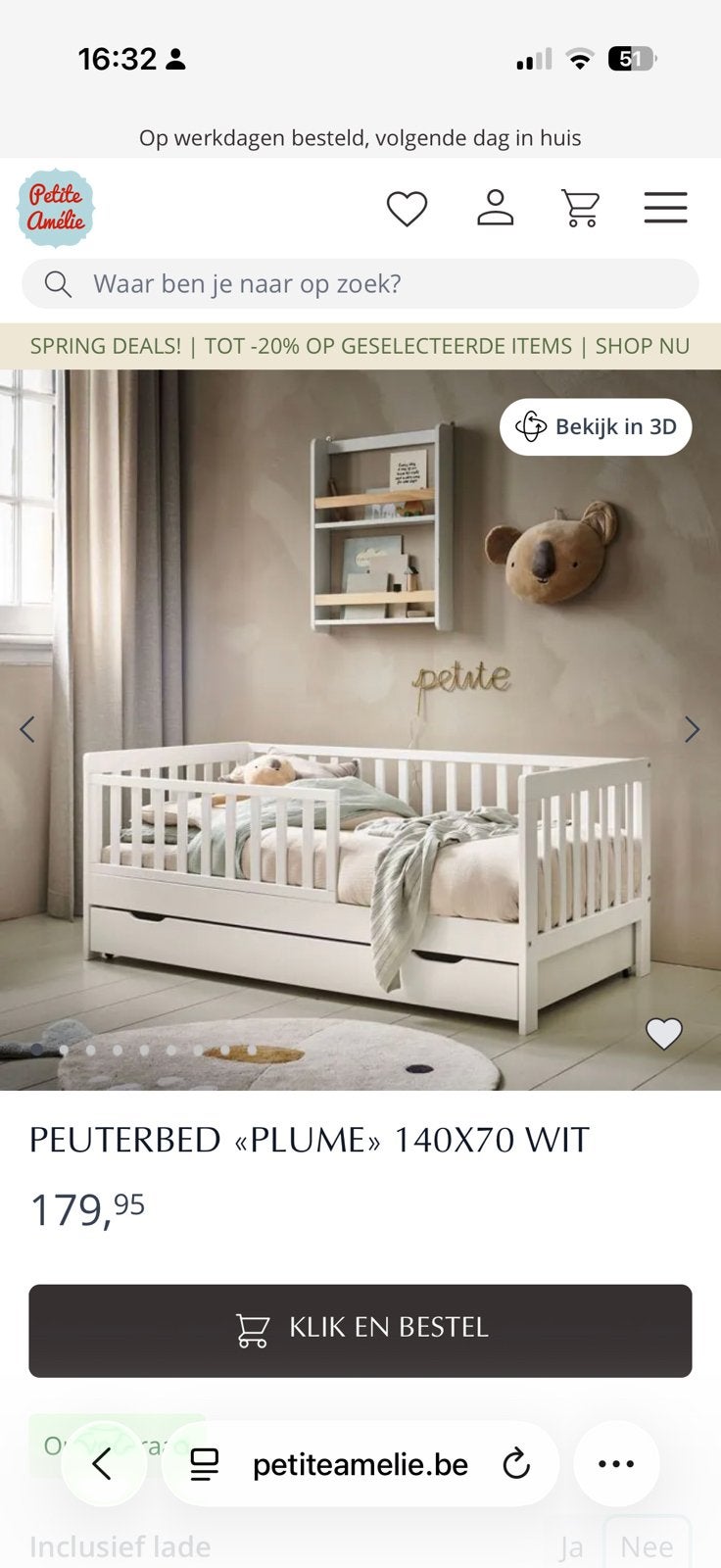 Peuterbed + matras + dekbed en kussen, Enlèvement, Comme neuf, Matelas