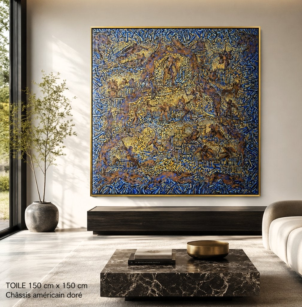 Béatrice Bescond Buddha 1988 gesigneerd acryl, 150 x 150 cm, Ophalen of Verzenden