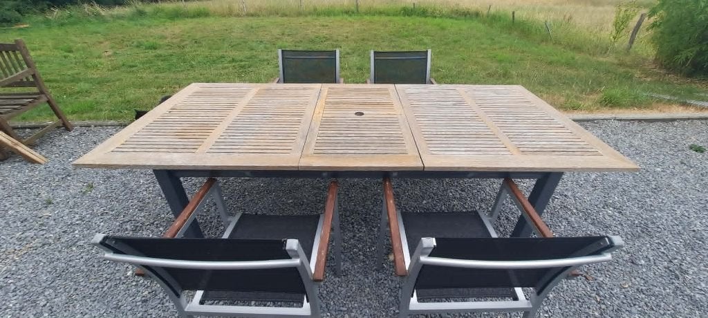 ensemble jardin table 220cm et 4 chaises, Jardin & Terrasse, Ensembles de jardin, Enlèvement, Utilisé, Chaise, Sets de jardin