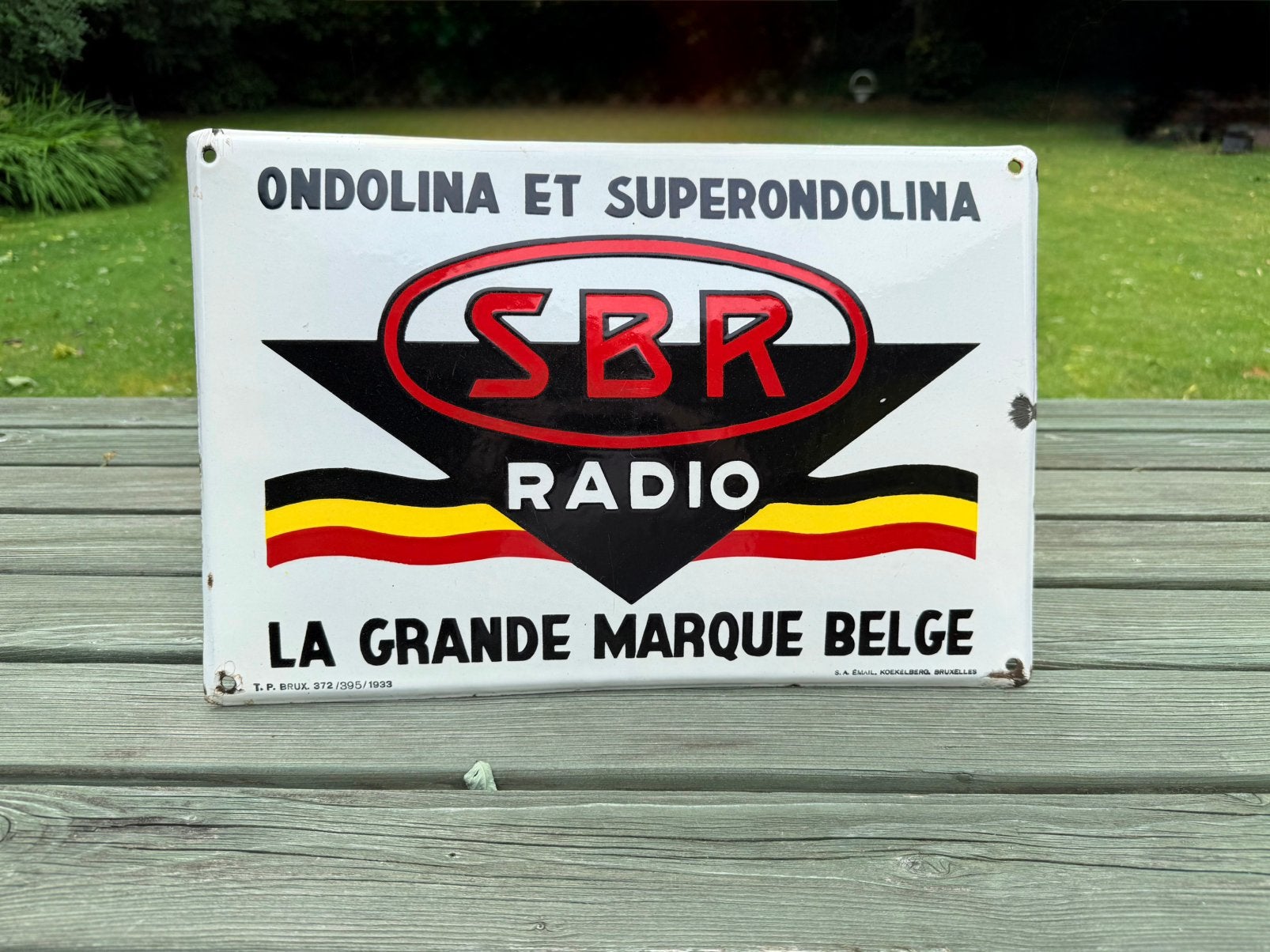 Panneau publicitaire en émail SBR Radio - à partir de 1933, Enlèvement ou Envoi, Comme neuf, Panneau publicitaire