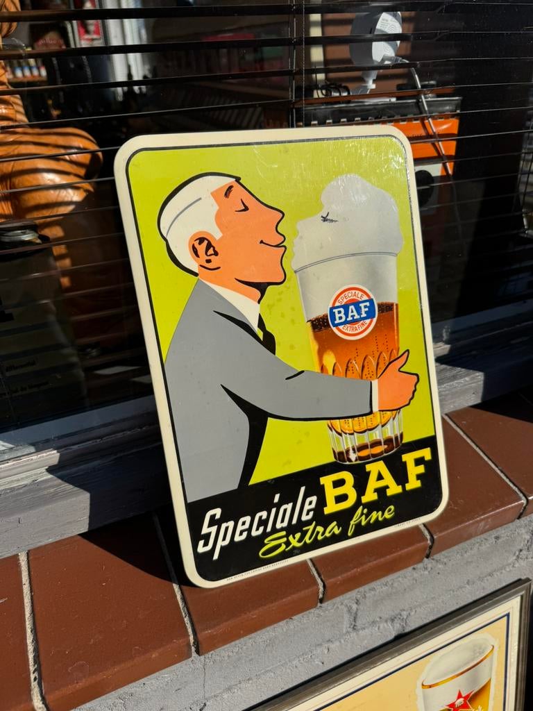 BAF Pils bier oud reclamebord, Verzamelen, Ophalen of Verzenden, Gebruikt, Reclamebord, Plaat of Schild, Overige merken