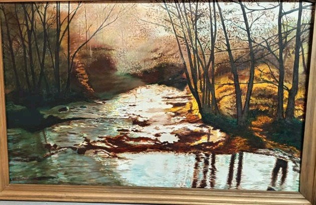 tableau a l'huile , la rivière de M.G.Bertrand, Antiquités & Art, Art | Peinture | Classique, Peinture à l'huile, Enlèvement, Toile