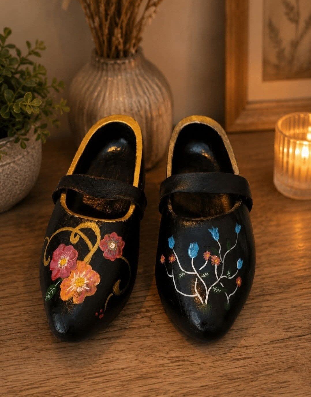 Unieke handgeschilderde houten klompen, Antiek en Kunst, Antiek | Woonaccessoires, Ophalen
