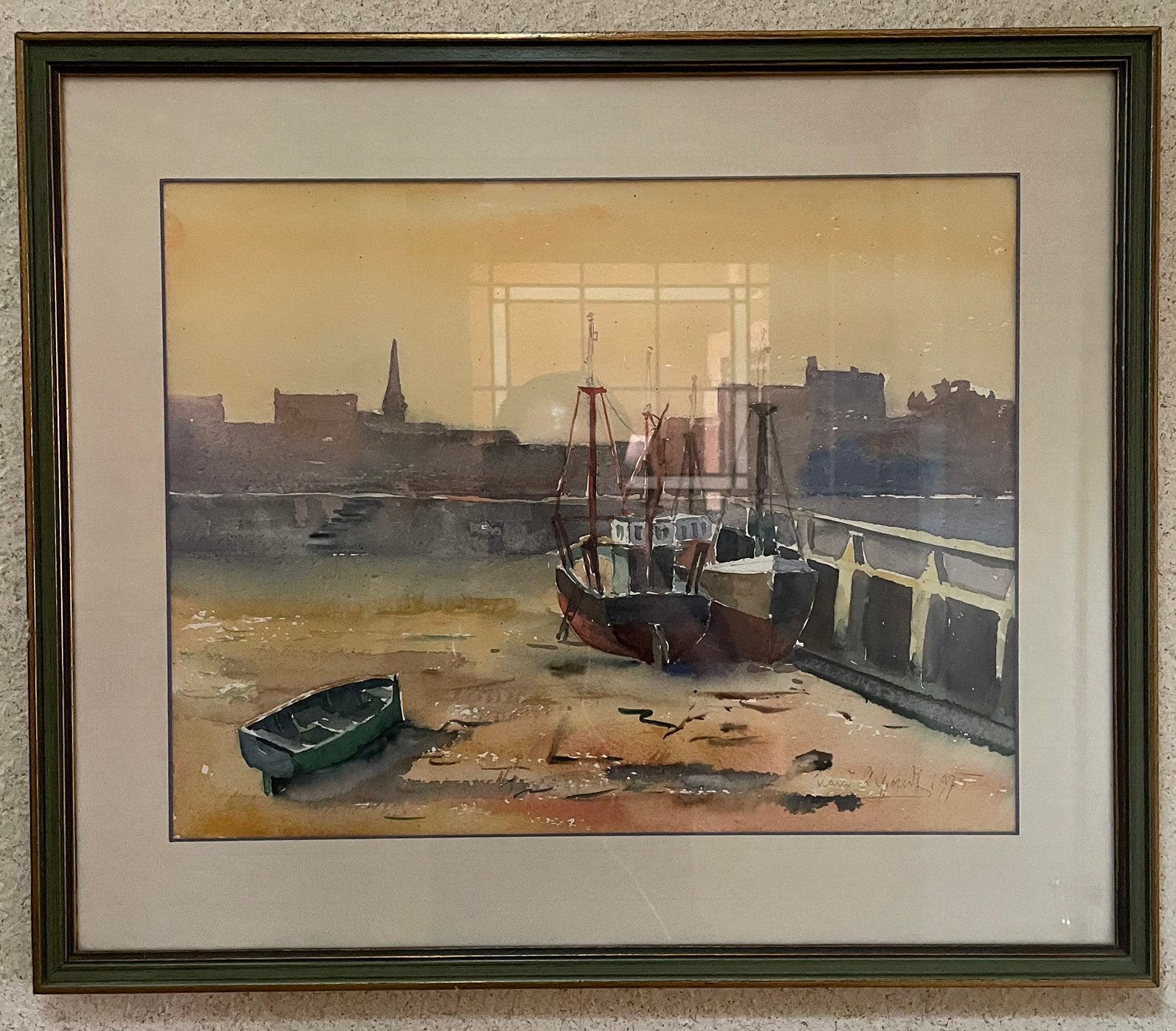 aquarelle 'Vue sur le port' — Nand Depondt (1975), Antiquités & Art, Enlèvement, Daté, Aquarelle
