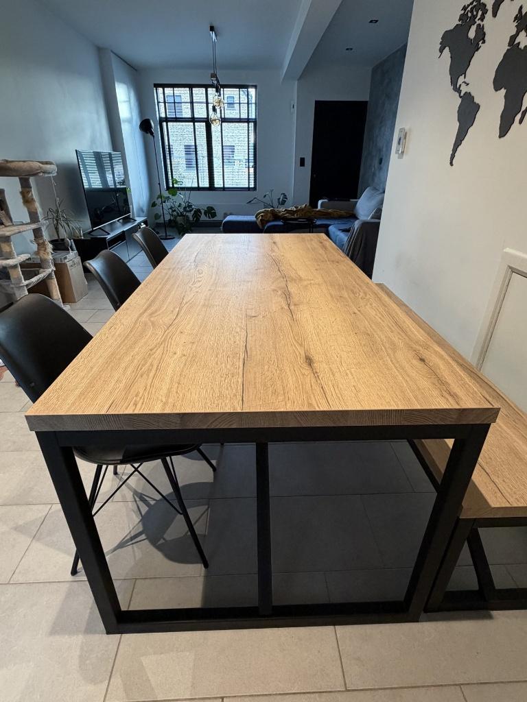 Eettafel 190x90 met zitbank, Huis en Inrichting, Tafels | Eettafels, Ophalen, Gebruikt, 50 tot 100 cm, Vijf personen of meer