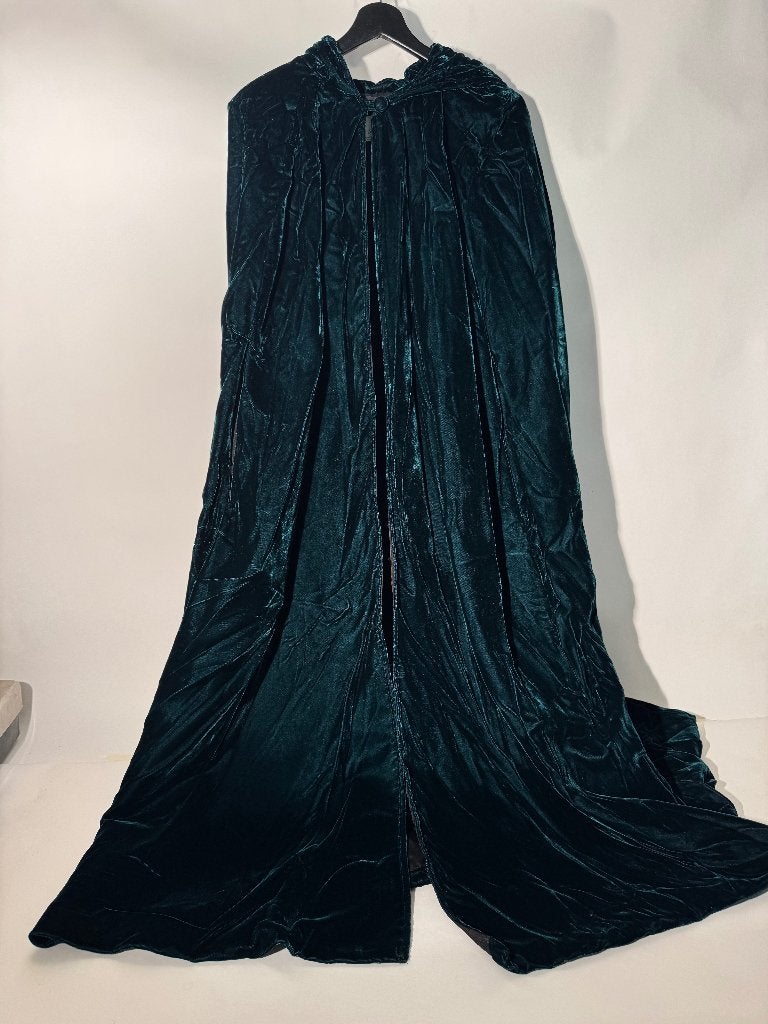 Mannequines blauwgroene fluwelen cape met capuchon één maat, Mannequines, Ophalen of Verzenden, Zo goed als nieuw, Kleding