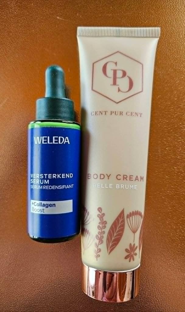 Lot Weleda sérum redensifiant + Cent Pur Cent crème corps, Ophalen of Verzenden, Nieuw, Gehele gezicht, Verzorging