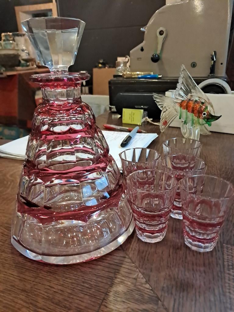 Vintage kristallen set vermoedelijk Val Saint Lambert, Verzamelen, Glas en Drinkglazen, Ophalen