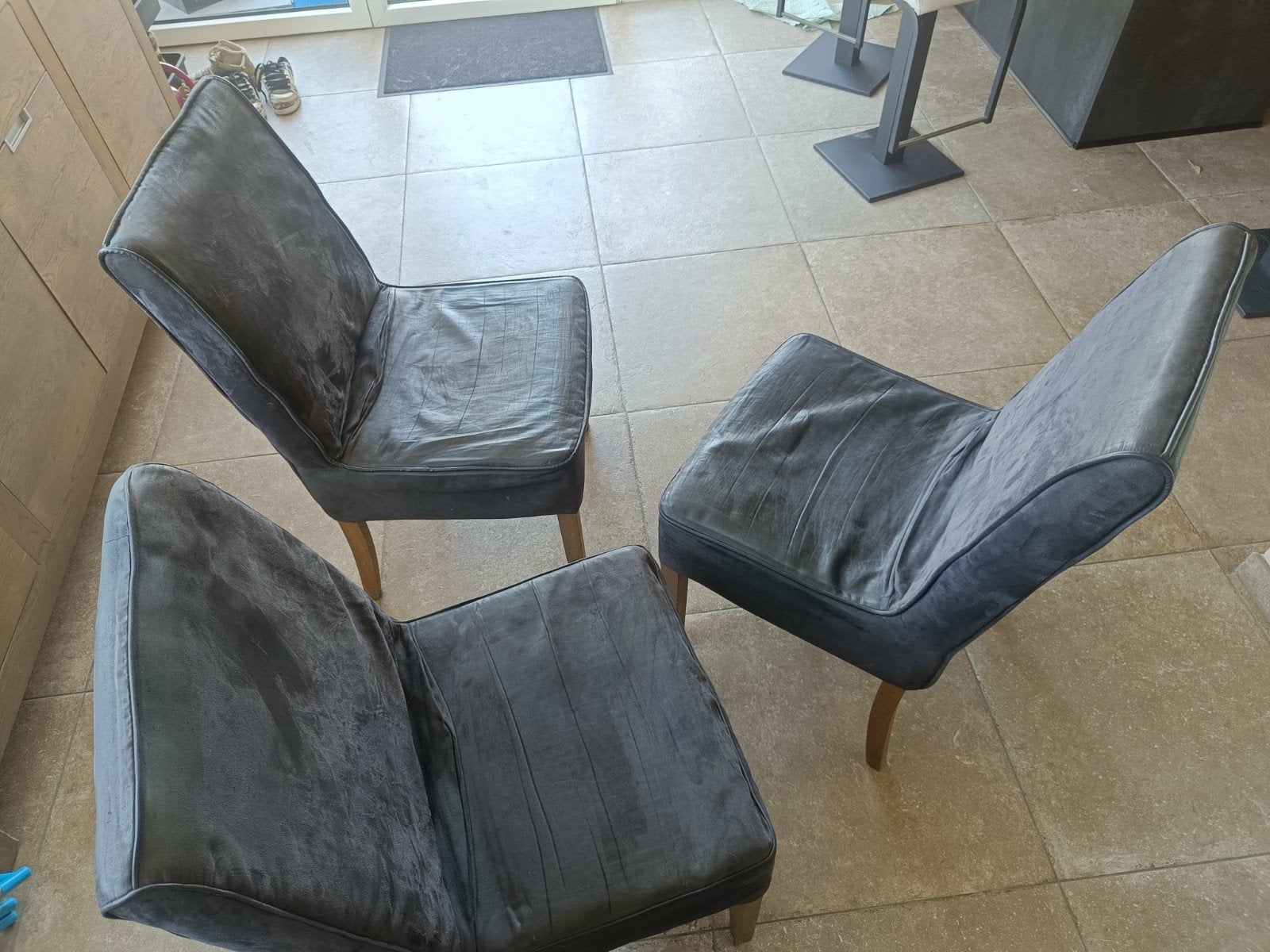 Chaises, Utilisé, Bleu, Tissus, Trois