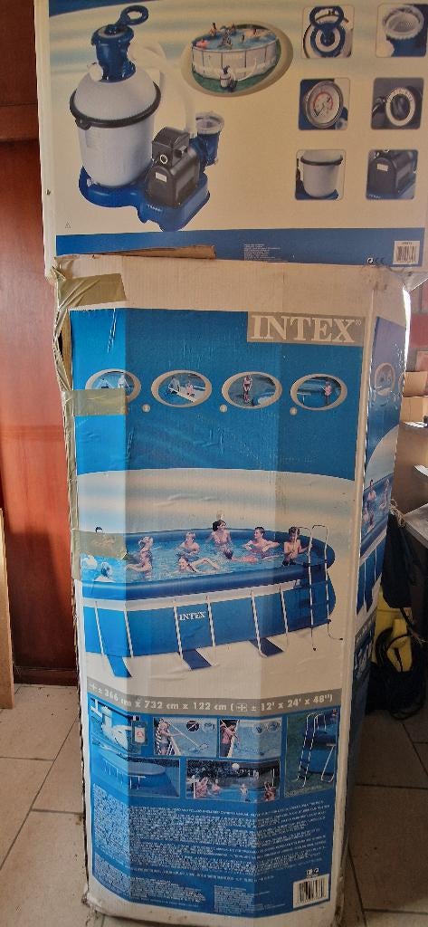Intex opbouwzwembad + trap + zandfilter, Tuin en Terras, Gebruikt, 300 cm of meer, Ovaal, Ophalen