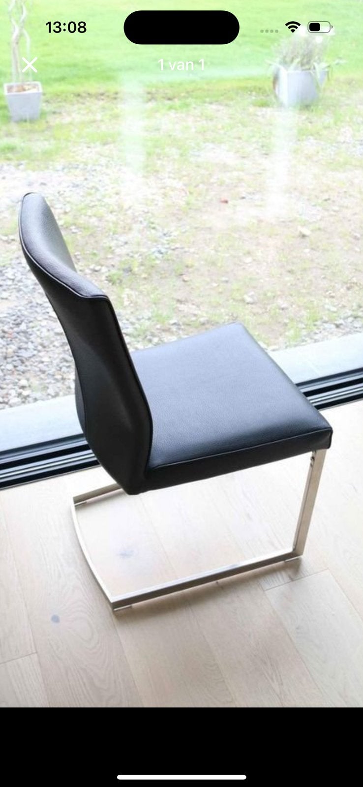 6 leren stoelen met sledevoet, Huis en Inrichting, Stoelen, Ophalen, Gebruikt, Zwart, Modern