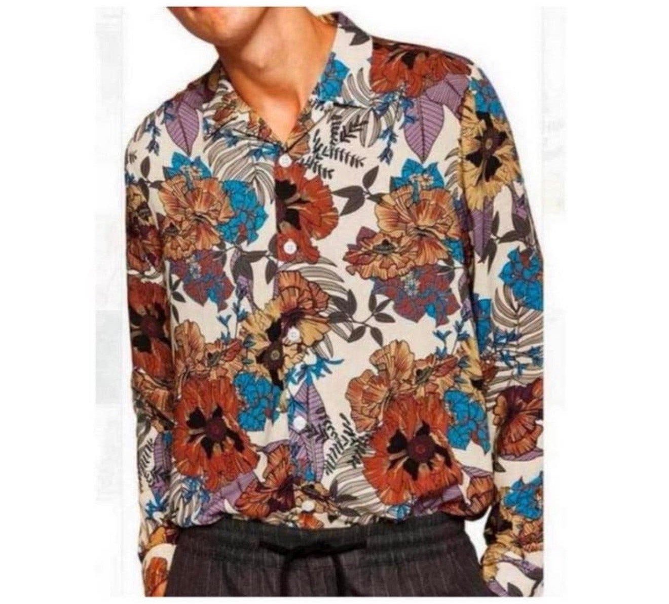 Topman blouse overhemd lang + bloemen bloem L mannen heren, Ophalen of Verzenden, Zo goed als nieuw, Meerkleurig, Halswijdte 41/42 (L)