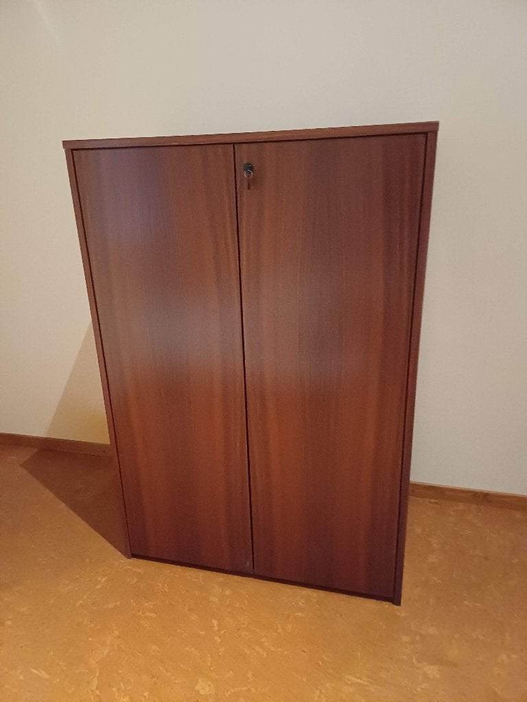 Houten archiefkast met twee draaideuren en ingebouwd slot., Huis en Inrichting, Ophalen, Gebruikt, Zakelijke, functionele en minimalistische stijl