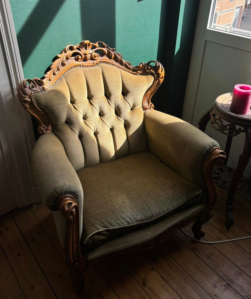 Prachtig antiek zeteltje, Huis en Inrichting, Fauteuils, Gebruikt, 75 tot 100 cm, 75 tot 100 cm, Stof