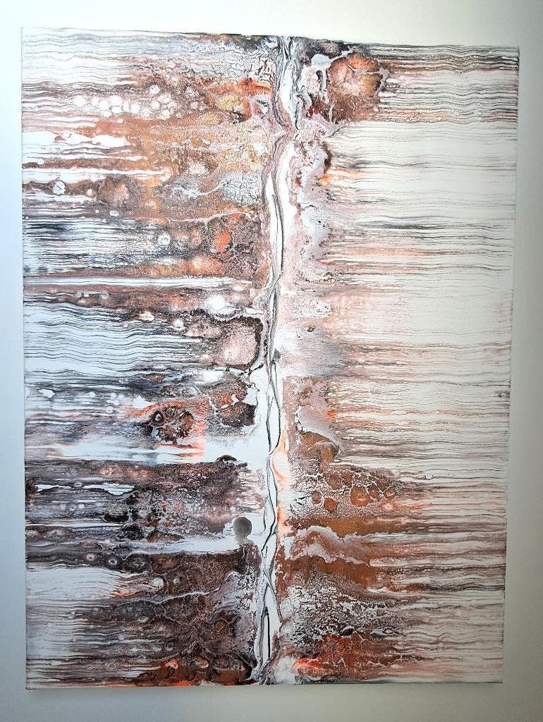 Abstract Modern Acryl canvas 60*80cm - oranje/brons/wit, Ophalen