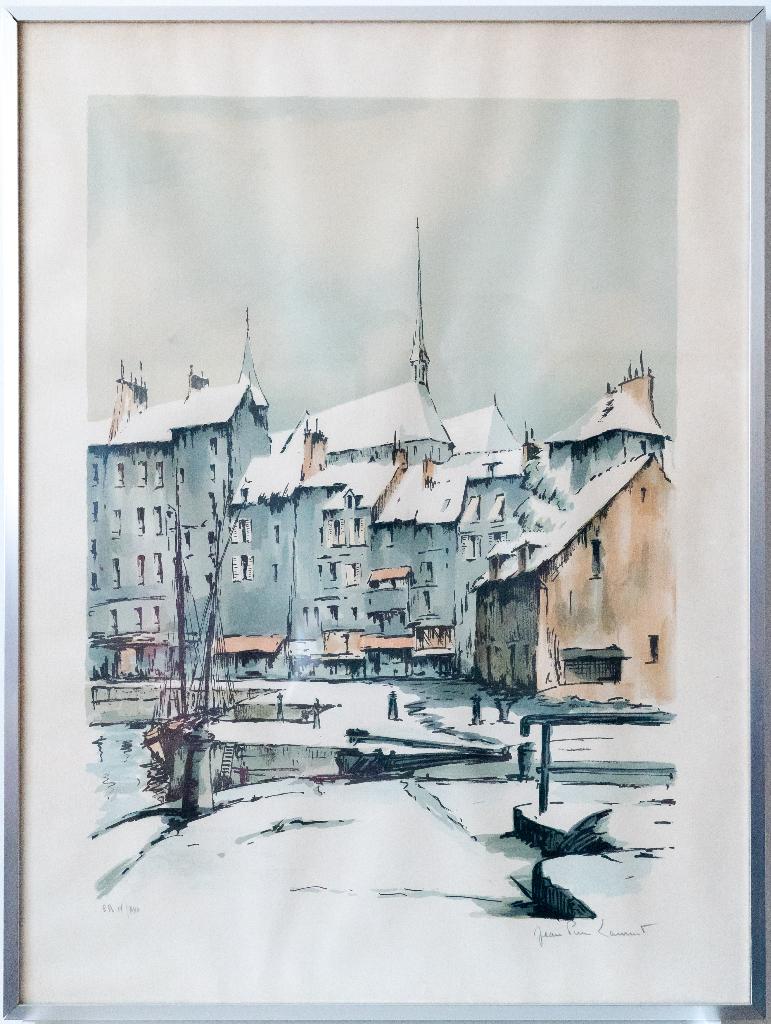 Litho Jean Pierre Laurent: ‘Honfleur sous la neige’, Antiek en Kunst, Kunst | Litho's en Zeefdrukken, Ophalen