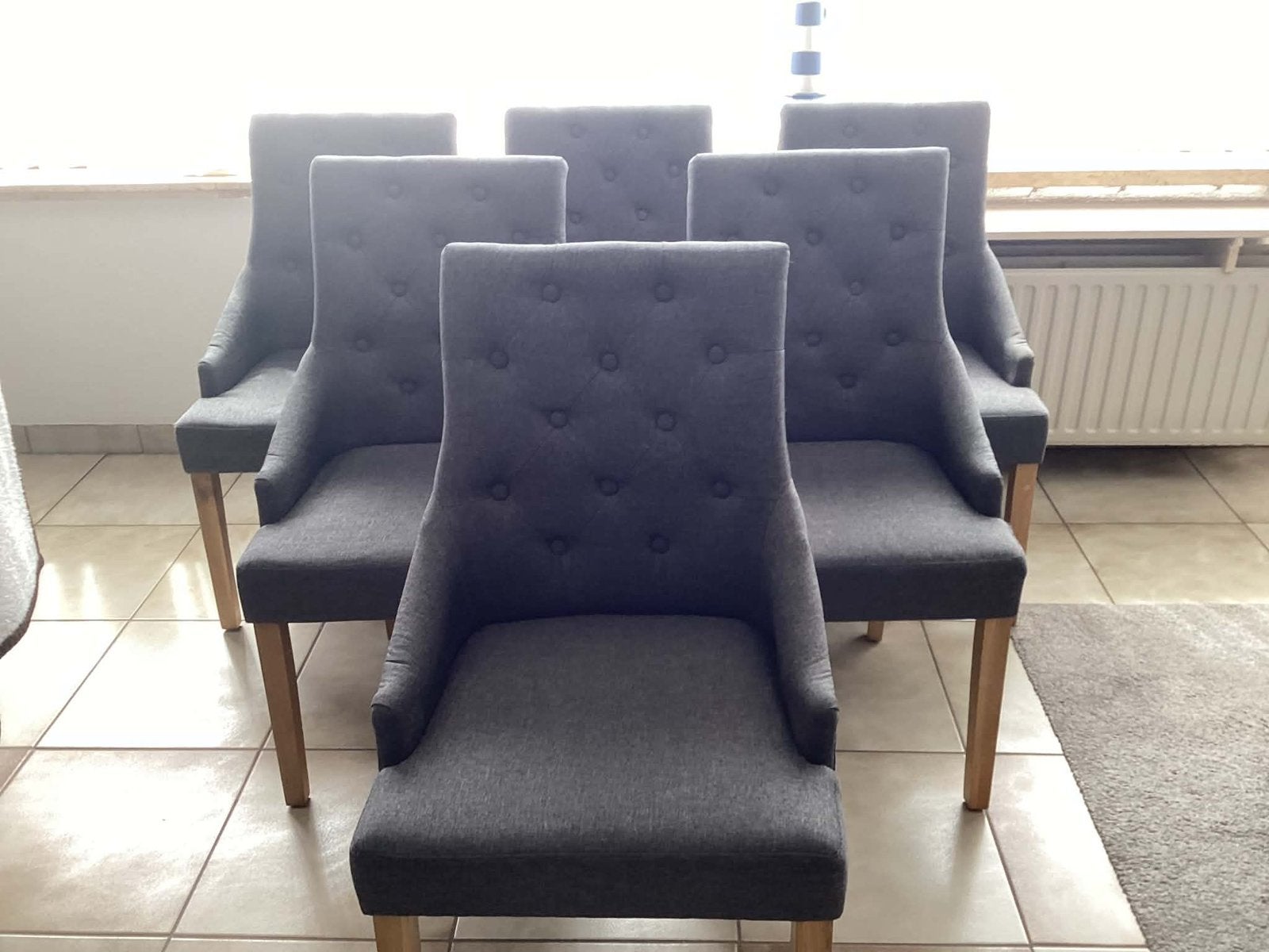 6 houten beklede stoelen in goede staat, Ophalen, Zo goed als nieuw, Stof, Vijf, Zes of meer stoelen