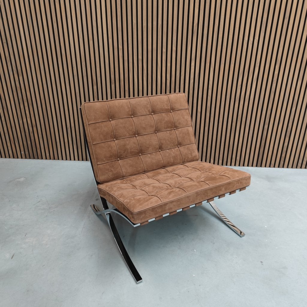 Knoll Barcelona chair - Cognac Suede limited edition, Antiquités & Art, Antiquités | Meubles | Chaises & Canapés, Enlèvement ou Envoi